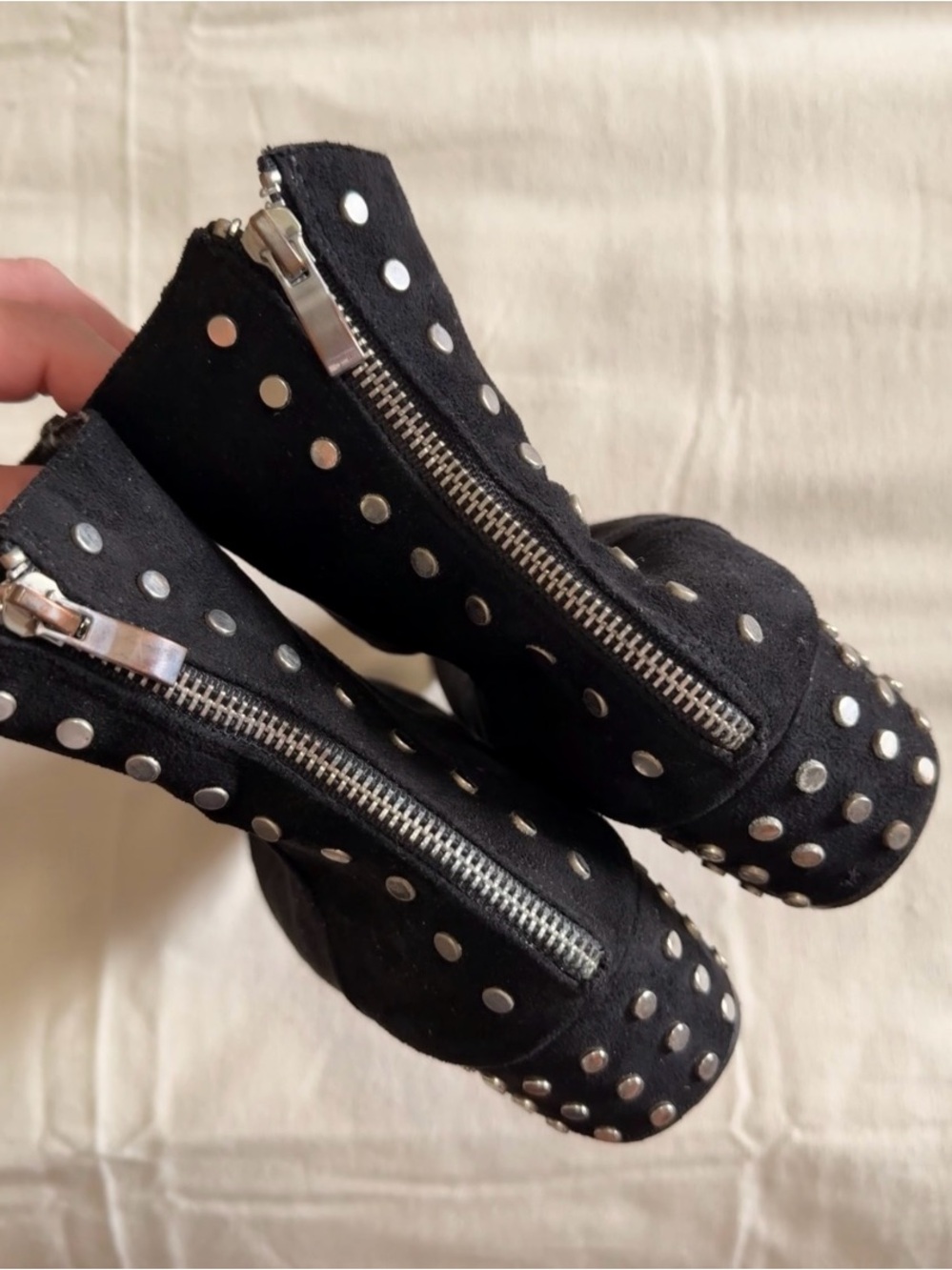 Black Studded Ankle Booties Silver Studs Block Heel Size 8.5